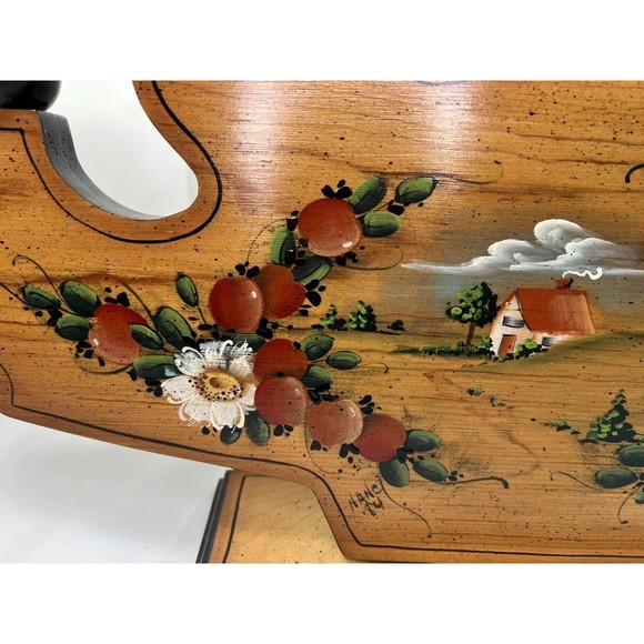 Vtg 1984 Hand Painted Country Scent Floral 5 Arm Wood Candle Holder Signed 18” - Picture 3 of 10